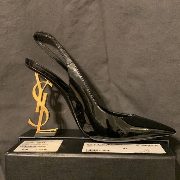 Yves Saint Laurent Women's Opyum YSL Logo Pointed Toe Slingback Pumps. - Picture 4 of 6